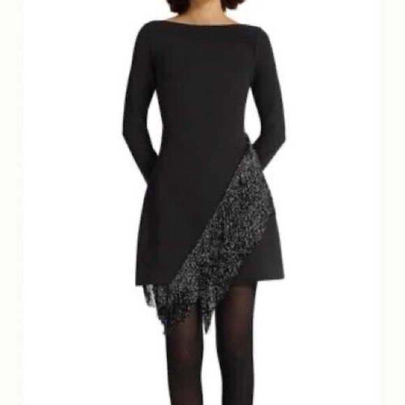 Safiyaa Corrina Fringe Trim Mini Dress Black Evening Formal - Picture 3 of 10